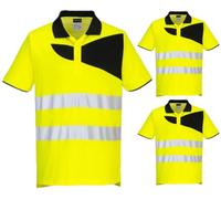 Mens Portwest S/Sleeved Yellow/Black HI-Viz Polo Work T-Shirt Small X3