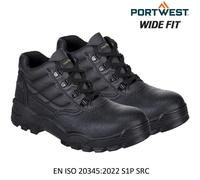 Mens Portwest Steelite Boot S1P Black Leather Steel Toe Cap Midsole Wide Fit Sz