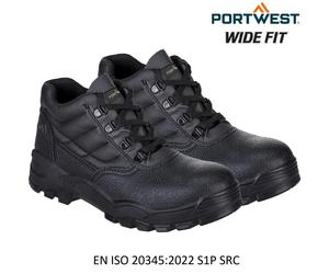 Mens Portwest Steelite Boot S1P Black Leather Steel Toe Cap Midsole Wide Fit Sz