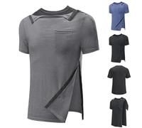 Men's Post Shoulder Surgery Shirts Recovery Tear Away Open Side Snap Adaptive Chemo Port Access Short Sleeve Shirt Camisetas para Hombre Cuello V(Blue, XL)