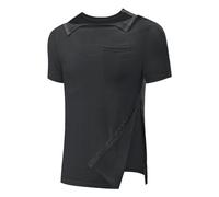 Men's Post Shoulder Surgery Shirts Recovery Tear Away Short Sleeve Full Open Side Snap Adaptive Chemo Clothing Black