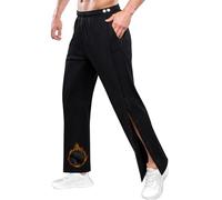 Men's Post Surgery Pants Open Bottom Easy Side Tear Away Pants for Men Sweatpants Loose Fit Post Surgery Pant with Pockets, Black-fleece Lined, 3X-Large