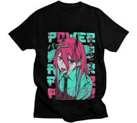 Men's Power Chainsaw Man T Shirt Short Sleeve Cotton Tshirt Handsome T-Shirt Leisure Harajuku Anime Manga Tees Slim Fit Clothes Size L Black