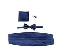 Mens Pre tied Cummerbund Bow Tie Pocket Square Cufflinks Wedding Party 4 Pieces Gift Set [CUMMERBUND-NAVY]