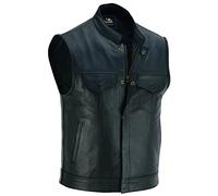 Mens Premium Biker Son of Anarchy Motorcycle Black Leather Waistcoat Vest (Black, 3X-Large)