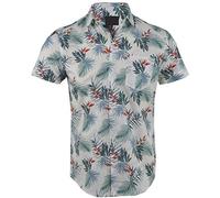 Mens Premium Fashion Hawaiian Floral Shirt Short Sleeve Casual 100% Cotton (S, White Tropico)