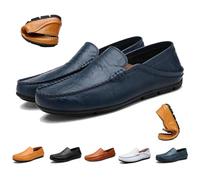 Men's Premium Genuine Leather Casual Slip on Loafers, Breathable Business Casual Men's Leather Shoes Soft Driving Moccasins Fashion Slipper (Blue,39 EU)