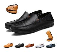 Men's Premium Genuine Leather Casual Slip on Loafers, Breathable Business Casual Men's Leather Shoes Soft Driving Moccasins Fashion Slipper (Black,42 EU)