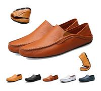 Men's Premium Genuine Leather Casual Slip on Loafers, Breathable Business Casual Men's Leather Shoes Soft Driving Moccasins Fashion Slipper (Red/Brown,41 EU)