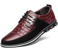 Men's Premium Leather Dress Shoes Comfort Business Casual Oxford Shoes Fashion Dress Sneakers Soft Loafers Derby Shoe for Office Working Walking Driving, Wine Red, 10.5 Wide