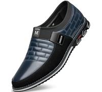 Men's Premium Leather Dress Shoes Comfort Business Casual Oxford Shoes Fashion Dress Sneakers Soft Loafers Derby Shoe for Office Working Walking Driving, Blue, 7.5 Wide