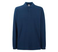 Mens Premium Long Sleeve Polo Shirt Cotton Casual Top Fruit Of The Loom S-3XL