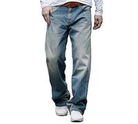 Men's Premium Relaxed Fit Straight-Leg Jean Washed Denim Loose Fit Work Dungaree Nostalgic Blue 35