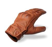 Men's Premium Waxed Austin Brown Leather Perforated Motorcycle Gloves (X-Large)