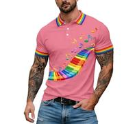 Mens Pride Polo Shirts Rainbow Striped Graphic Golf Shirt Funny Tee Tops LGBTQ+ Short Sleeve Button Front Holiday Party Summer Casual Novelty T-Shirt Plus Size (XXXL)