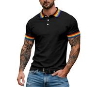Mens Pride Polo Shirts Rainbow Striped Graphic Golf Shirt Funny Tee Tops LGBTQ+ Short Sleeve Button Front Holiday Party Summer Casual Novelty T-Shirt Plus Size (A0a13-Black, L)
