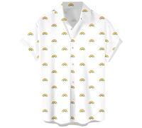 Men's Pride Shirt Cotton Short Sleeve Outfits Gay Rainbow LGBT Button Up Shirt, White Rainbow, Medium