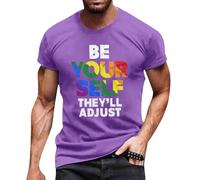 Mens Pride T Shirt LGBTQ Rainbow Flag Gay Love Tee Shirts LGBT Pride Month T-Shirt Tops for Men UK BE Your SELF Letter Print Summer Casual Round Neck Short Sleeve Tshirt