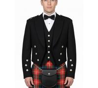 Men's Prince Charlie Kilt Jacket and Vest Set | 100% Serge Wool Scottish Wedding Jacket | Custom Made Formal Highland Wear | Sizes 34" to 54 (50) Black