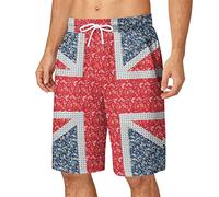 Mens Printed Beach Shorts Mens Swimming Shorts Surf British Flag Pattern Shorts Quick Dry Waterproof Trunks Loose Comfort Fit Shorts Breathable Training Shorts Lightweight Sports Shorts
