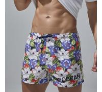 Mens Printed Boxer Briefs Floral Underwear Breathable Comfort Fit Medium Waist Swim Trunks M-2XL(Blue XXL)