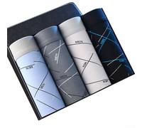 Men's Printed Boxer Shorts with Elastic Waistband, U-Convex Pouch Support & Geometric Stripe Design - 4-Pack Trunks for Comfortable Everyday Wear(4XL E)