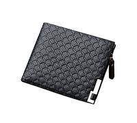 Men's Printed Business Short Casual 3 Fold Zipper Horizontal Hardware Binding Vintage Wallet Titanium Wallet (Black, One Size)