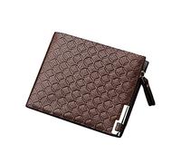 Men's Printed Business Short Casual 3 Fold Zipper Horizontal Hardware Binding Wallet Wallet Women Zipper (Brown, One Size)