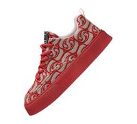 Men's Printed Canvas Lace-Up Trainers with Retro Low Top Design, Flat Rubber Sole Streetwear Sneakers, Bold Pattern Upper, Thick Textured Outsole, Durable Stitching, Eye-Catching Colour Contrast