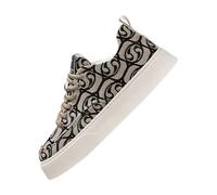 Men's Printed Canvas Lace-Up Trainers with Retro Low Top Design, Flat Rubber Sole Streetwear Sneakers, Bold Pattern Upper, Thick Textured Outsole, Durable Stitching, Eye-Catching Colour Contrast
