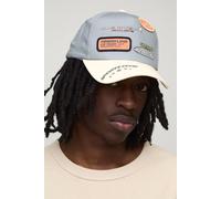 Men's Printed Cap With Applique Patches | Charcoal | BOOHOOMAN