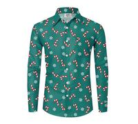 Men's Printed Christmas Shirt - Long Sleeve Fold-Down Collar Slim Fit Christmas Work Blouse Button Down Casual Christmas Funny Top for Holidays Festivals Celebrations Christmas Top, Green, M