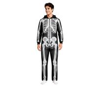 Men's Printed Futuristic Hooded Jumpsuit for Party Cosplay Modern Bodysuit Costume with Skeleton Glow Design Zip Up Piece Outfit for Halloween and Themed Events (6-Black, M)