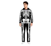 Men's Printed Futuristic Hooded Jumpsuit for Party Cosplay Modern Bodysuit Costume with Skeleton Glow Design Zip Up Piece Outfit for Halloween and Themed Events (8-Black, M)