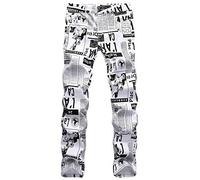 Mens Printed Patches Fashion Patchwork Skinny Distressed Fit Hole Denim Singers Dancers Jeans - white - 40