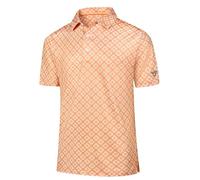 Men's Printed Short Sleeve Polo 3 Button Classic Fit Casual Sport Shirt Orange Cross-07-M