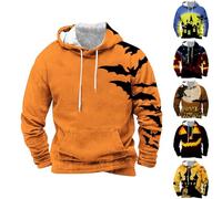 Mens Printed Sweatshirt Cool Halloween Jumperfor Men Crow Printing Hoodies Long Sleeve Hooded Sweatshirts 1/4 Button Pullover Loose Fit Sweatshirt Work Hoody Hoodie Holiday Costumes Adult Scary