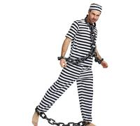Men's Prisoner Costume, Black and White Striped Criminal Costume, Complete Outfit with Jacket and Trousers for Halloween Christmas Themed Parties