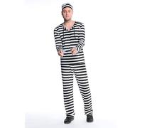 Mens Prisoners Convict Costume,Halloween Fancy Dress Costume Convict Costume, Black & White with Shirt, Trousers & Hat, with Handcuffs,Cops & Robbers Fancy Dress, Adult Dress Up Costumes