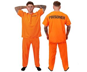 Mens Prisoners Convict Costume - Medium - Orange Prisoner Top, Matching Orange Trousers - Cops & Robbers Halloween Fancy Dress Costume