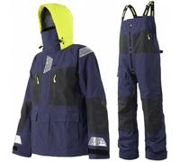 Men's PRO Offshore Sailing Suit, Waterproof Jacket & Bib Trousers | Ocean High-Tech, Hi-Vis Hood, Reinforced Hips & Knees, Adjustable Braces, Reflective Safety Details, Coastal Cruising