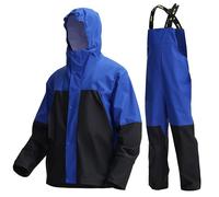 Men's PRO Workwear 3-Piece Waterproof Rain Jacket & Bib Pants Set - Heavy Duty PU Eco-Friendly 2-Tone Functional Design (Royal Blue-Black,XXX-Large)