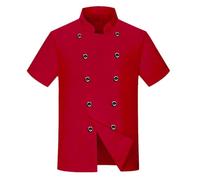 Mens Professional Chef Jacket Short Sleeve Chef Executive Classic Coat Unisex Regular Fit Lightweight Work Shirt White Black RED with Cloth Covered Buttons Printed Top Sizes M to 4XL