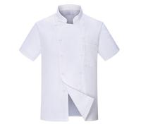 Mens Professional Chef Jacket Short Sleeve Chef Executive Classic Coat Unisex Regular Fit Lightweight Work Shirt White Black RED with Cloth Covered Buttons Printed Top Sizes M to 4XL