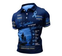 Mens Prostate Cancer Awareness Polo Shirt Casual Short Sleeve | Mens Short Sleeve Graphic Polo Shirt With Inspirational Awareness Ribbon Prints For Casual Everyday Wear