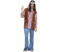 Mens Psychedelic Hippie Man Costume Large UK 42/44" for 60s 70s Hippy Fancy Dress