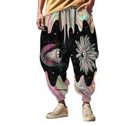 Men's Psychedelic Print Harem Pants, Artistic Graphic Joggers with Mushroom Design, Men's Loose Fit Lounge Trousers, Unique 3D Abstract Printed Pants, Eye-Catching Casual Bottoms for Men Navy