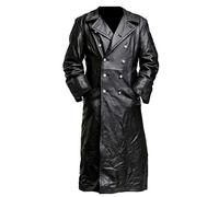 Mens Pu 3/4 Jacket Mens Retro Trench Coat Medieval Long Jackets Double-Breasted Gothic Coat Vintage Style Goth Trench Coat Slim Fit Black Overcoat Steampunk Victorian Tailcoat