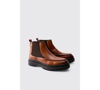 Men's PU Apron Front Chelsea Boot | Tan | Size 9 | BOOHOOMAN