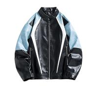 Mens PU Faux Leather Motorcycle Bomber Jacket Black Biker Jackets Casual Stand Collar Soft Warm Bomber Jacket Windbreaker Motorcycle Leather Coat Vintage Motorbike Jacket with Zip Pockets